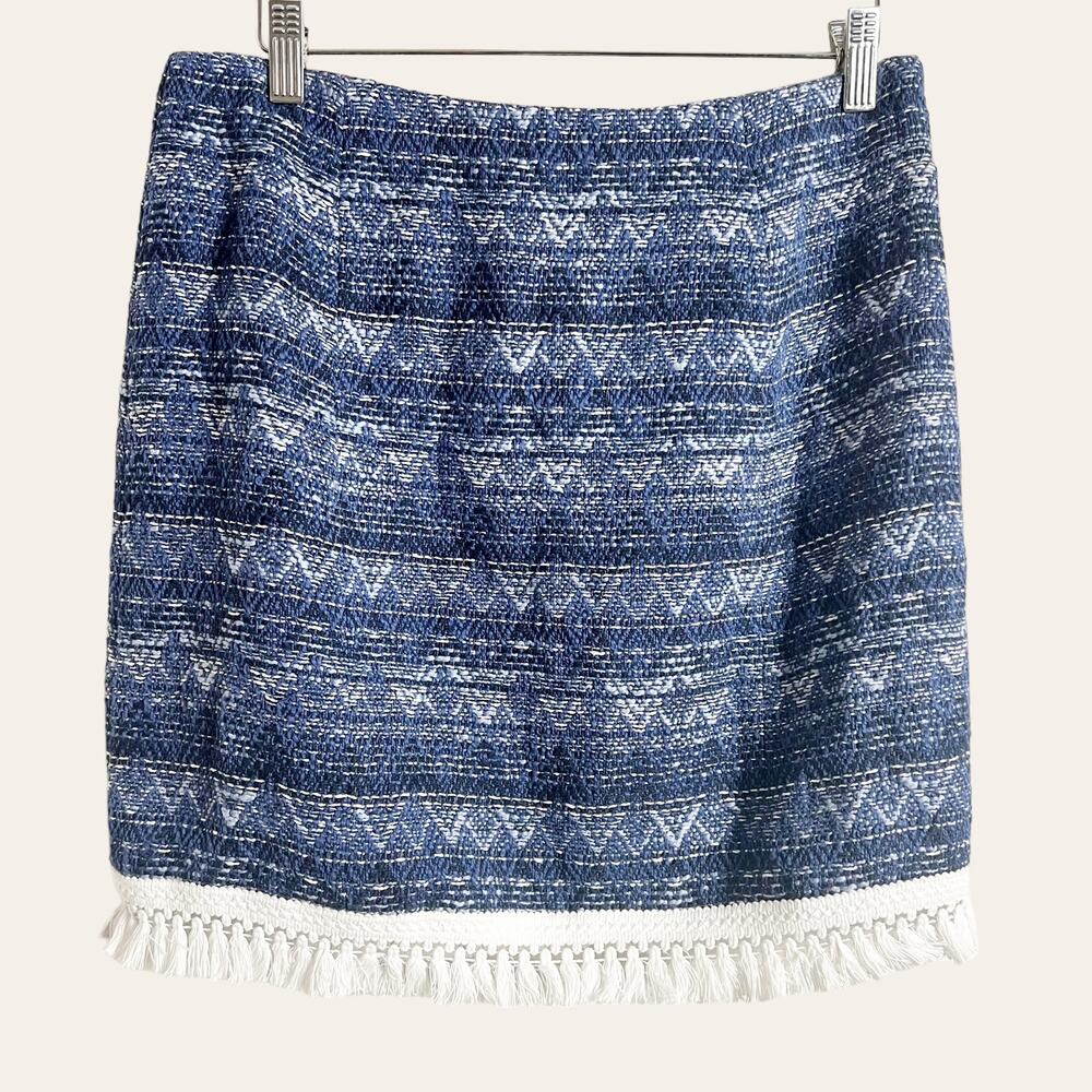 Michael Michael Kors Blue Tweed Chevron Tassel Fringe Mini Skirt Size 4